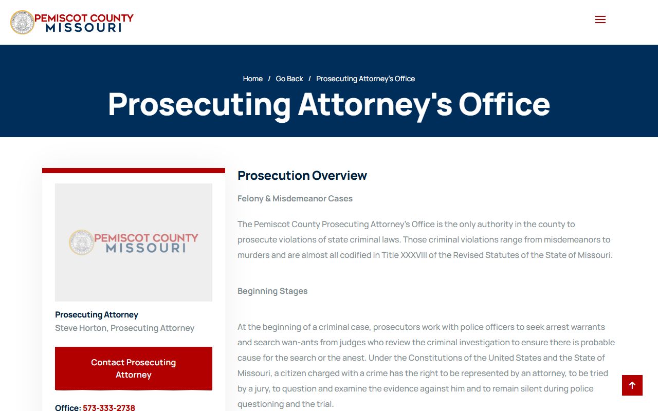 Pemiscot County Prosecuting Attorney page for charges after jail arrest