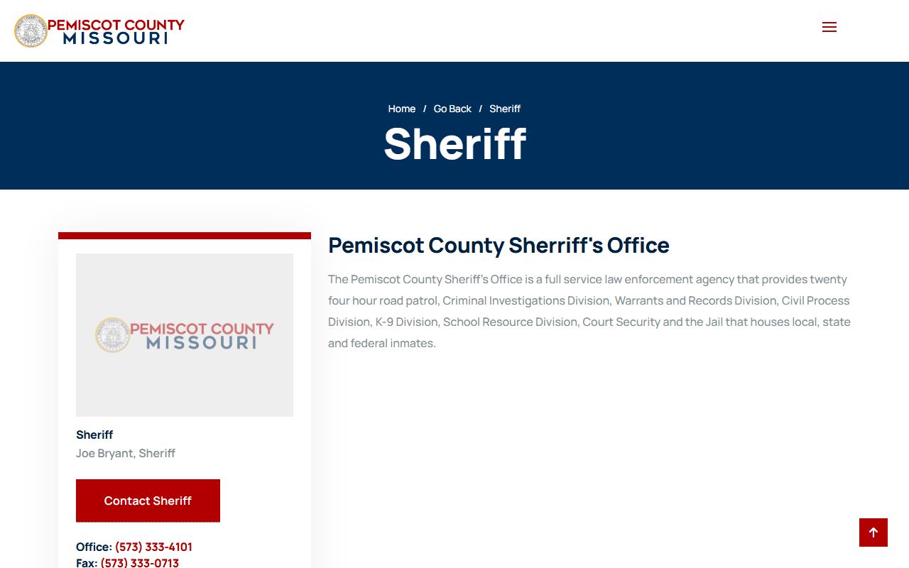 Pemiscot County Jail inmate lookup sheriff page