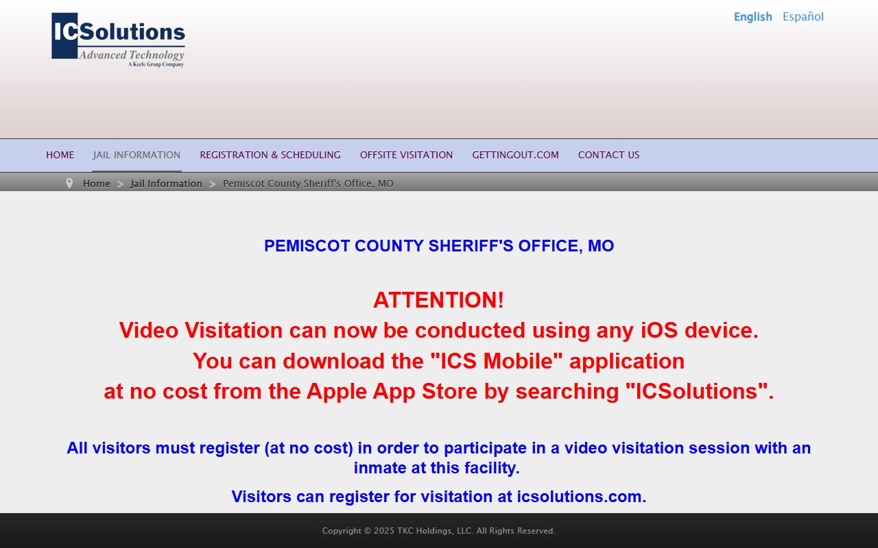 Pemiscot County jail visitation inmate records video visit page