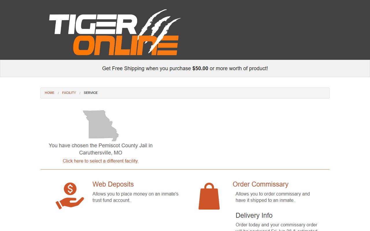 Pemiscot County Jail inmate money and commissary service selector