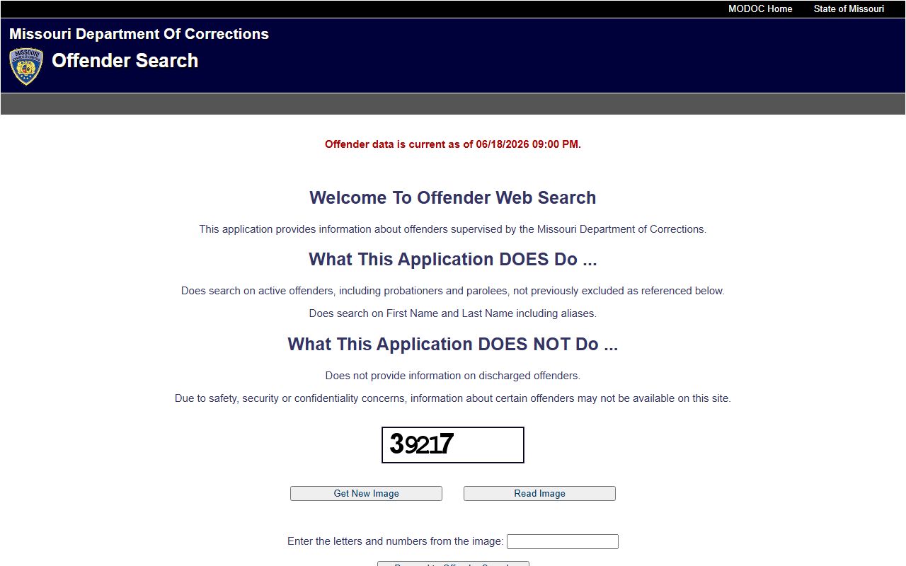 Pemiscot County inmate population search using Missouri DOC Offender Search